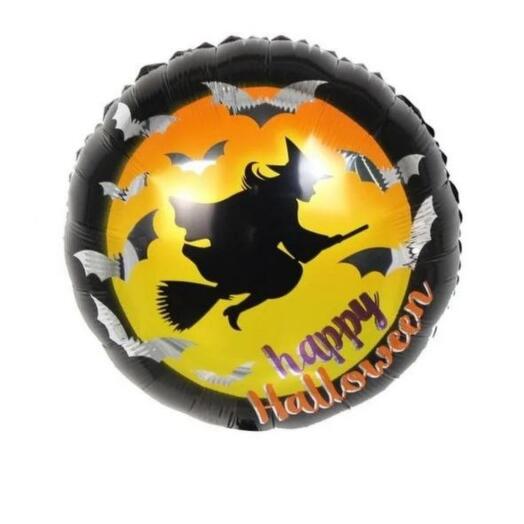 Воздушный круглый шар с ведьмой на метле хэллоуин Halloween