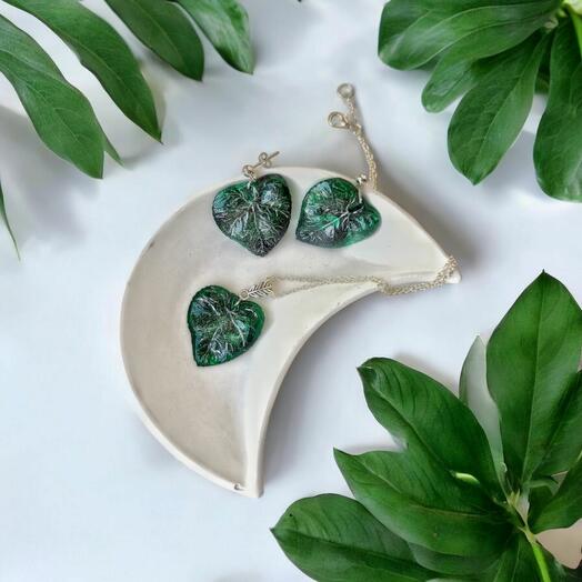 Conjunto de joyas "Hojas en plata"