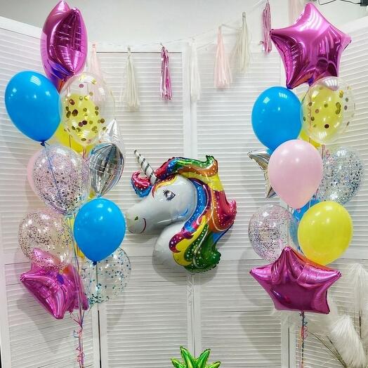 Композиция из шаров "Радужный единорог", 25 шаров
