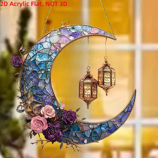 Celestial Elegance – Mosaic Crescent Lantern Decor