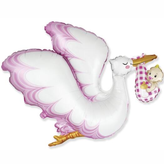Фольгированный воздушный гелиевый шар фигурный  Аист с девочкой