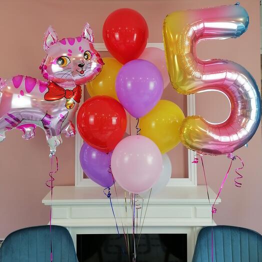 Сет шаров с цифрой и котиком