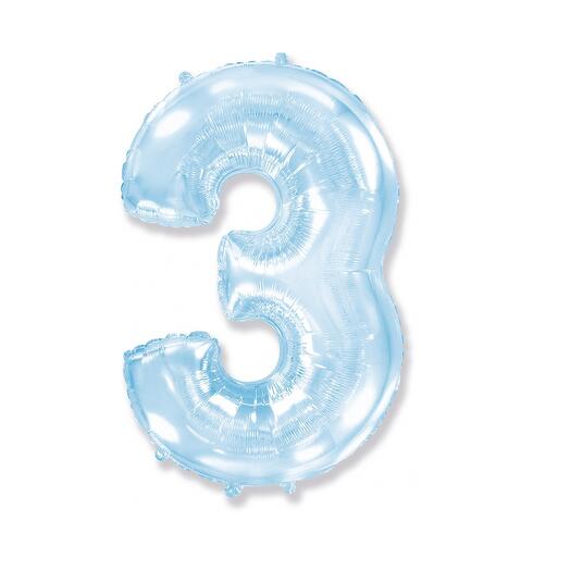 Шар цифра 3 голубая
