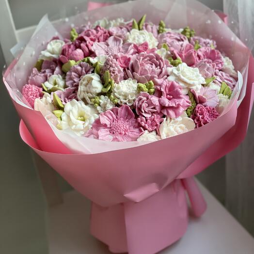 Букет из зефира ручной работы "Розовый микс"