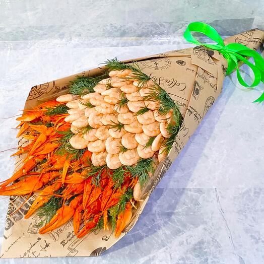 Букет с раками и креветками