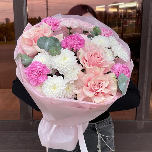 🌷Букет "Луч" из роз, хризантем