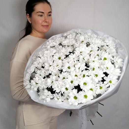 🌿Монобукет "PERVOЦВЕТ" из 15 пышных кустовых Ромашковых хризантем