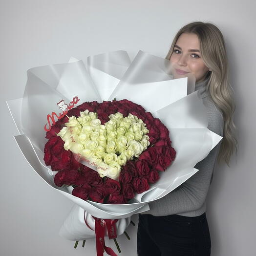 Букет❣️ 101 Роза сердце + топпер