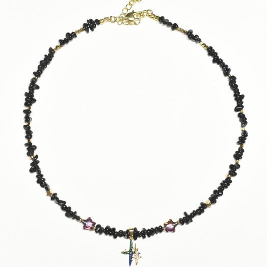 Чокер из обсидиана со звёздами  40-45см