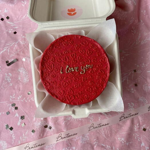 Бенто торт i love you красный с золотой надписью на 14 февраля