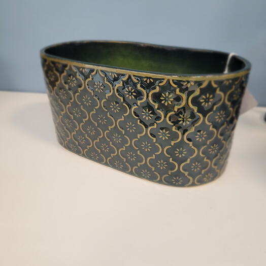 Овальное керамическое кашпо зеленое