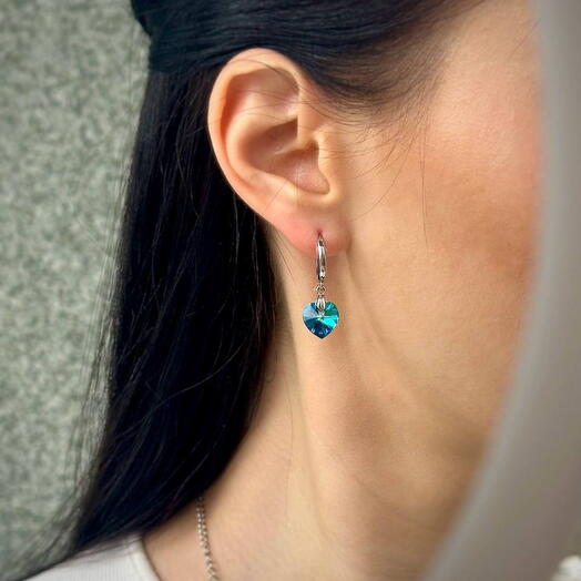 Серьги HEART с кристаллами Swarovski Bermuda Blue