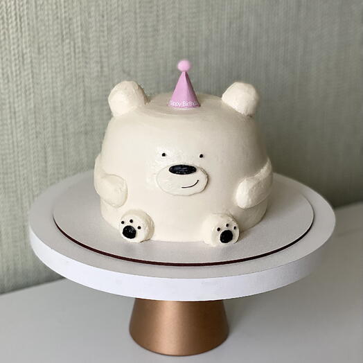 3д торт мишка на день рождения с розовым колпачком с надписью happy birthday