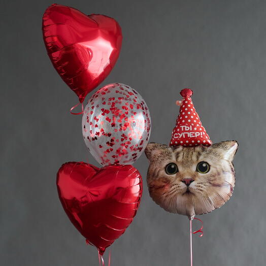 Шарики в подарок «Котик с сердечками»