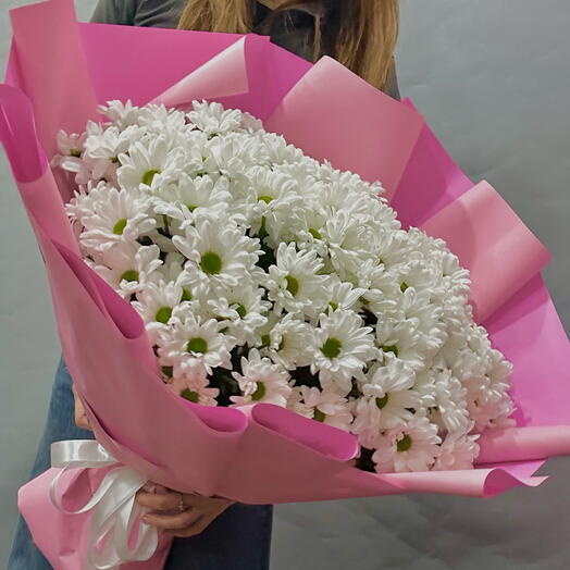 Букет из 15 кустовых белых ромашковых хризантем