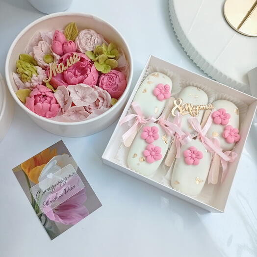 Эскимо на палочке и зефирные цветы к 8 марта