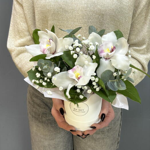Composition with Cymbidium and gypsophila
