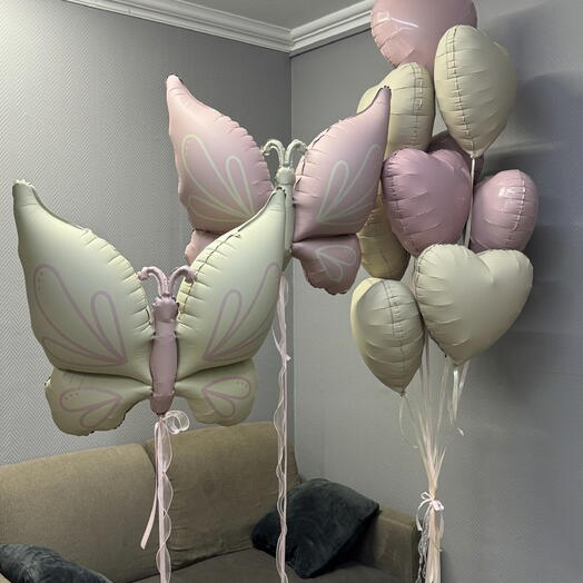 Шары с бабочками и сердцами 🎈 Готовый набор на день рождения