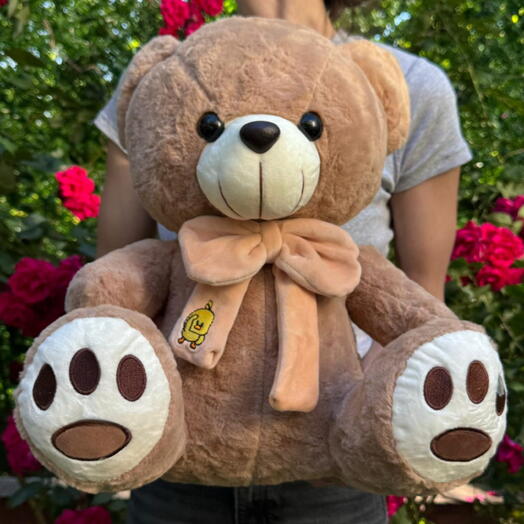 Мягкая игрушка плюшевый медведь бежевый с бантом (43см). Soft plush toy teddy bear beige with bow (43cm)