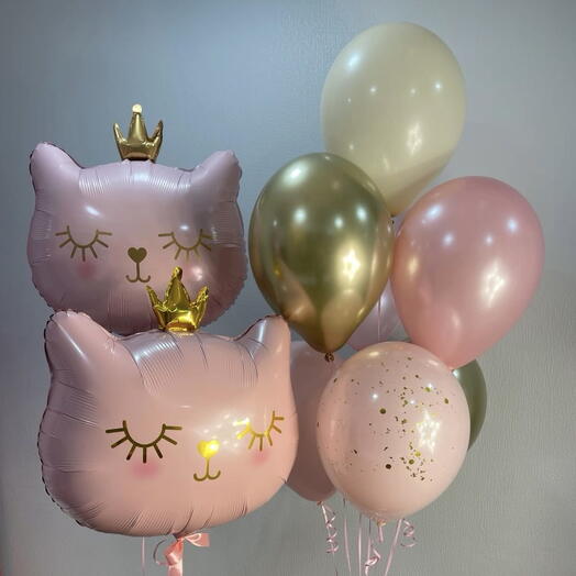 😻Набор воздушных шаров «Принцессы-кошечки» ( фольгированные шары-2шт; латексные шары -7 шт)