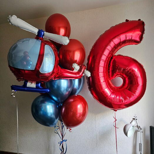 Шары красные и синие и вертолет на 6лет сына,мальчика -12шаров