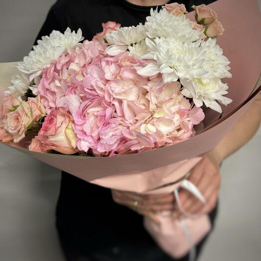 Букет из Гортензии, Хризантем и Роз 💖🌸