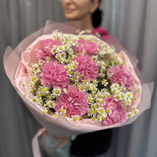 Нежный букет/диантус/ ромашка танацетум/🎀🎀🎀