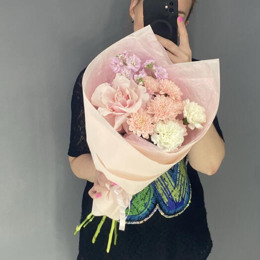 Букет комплимент 🌸🌸🌸 французская Роза 🥐 ароматная маттиола 🩷