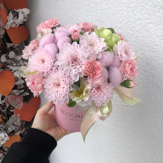 🩷😻Пушистая коробочка Bloom room, хризантема, алтстромерия, диантус, хлопок
