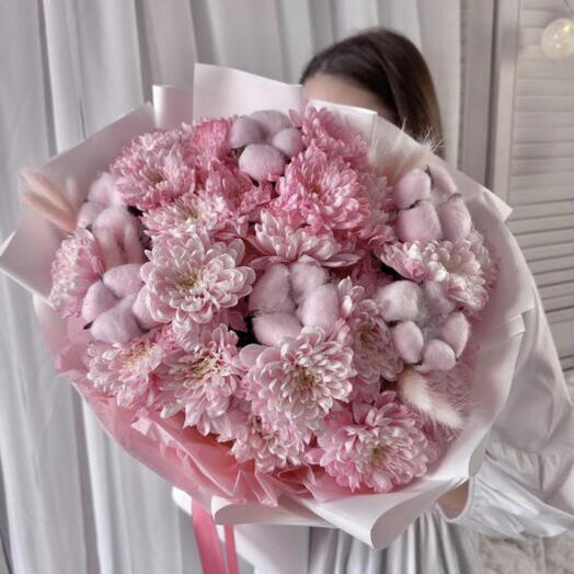 Букет с хризантемой и хлопком 🌸