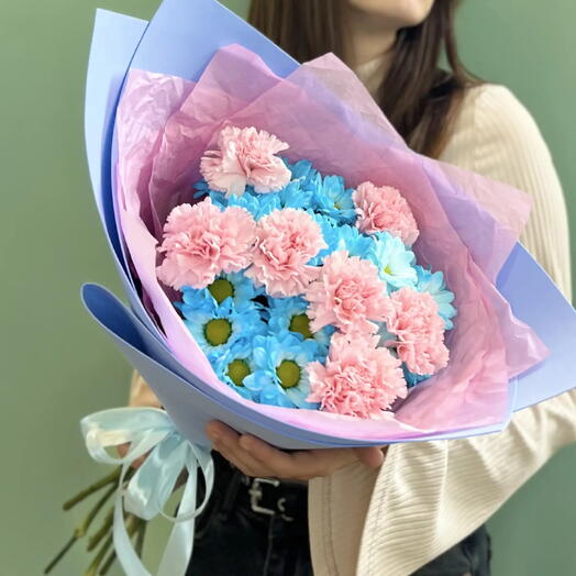 Голубые ромашки с диантусами 💘 LA220926