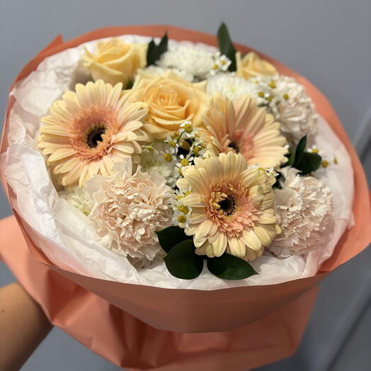 Букет с герберой в теплых оттенках🧡💛