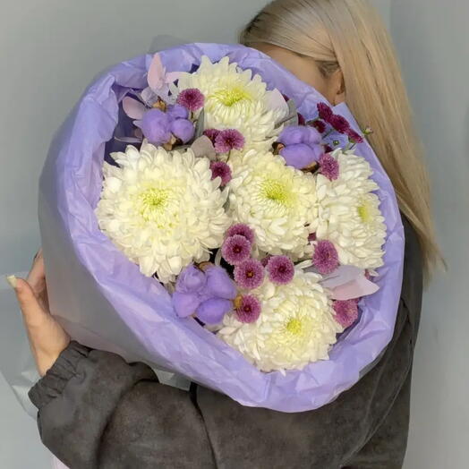 Букет с одноголовыми хризантемами 💜хит сезона 🔥