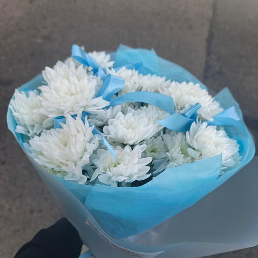 Хризантема 🌸 премиум с голубыми бантиками🩵💕