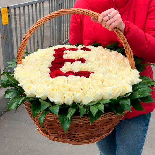101 white roses in a basket with any letter