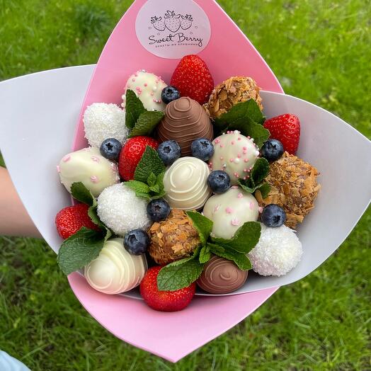Ramo de fresas en chocolate belga "Cita"