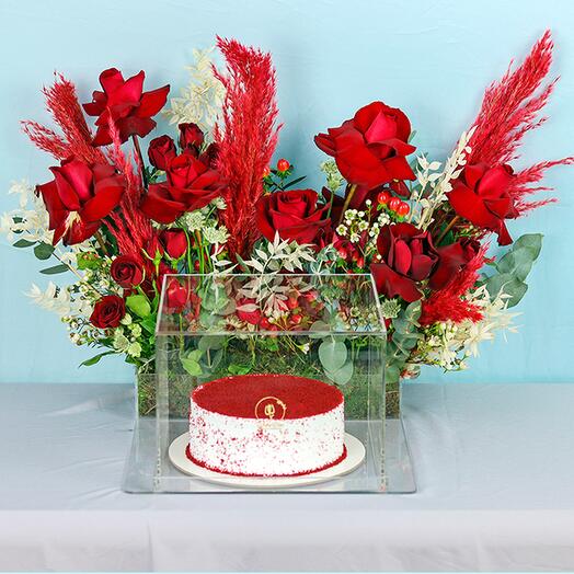 Red Rose and Red Velvet Cake