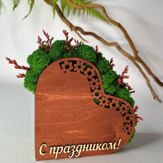 Композиция С праздником! - кашпо, стабилизированный мох, сухоцветы