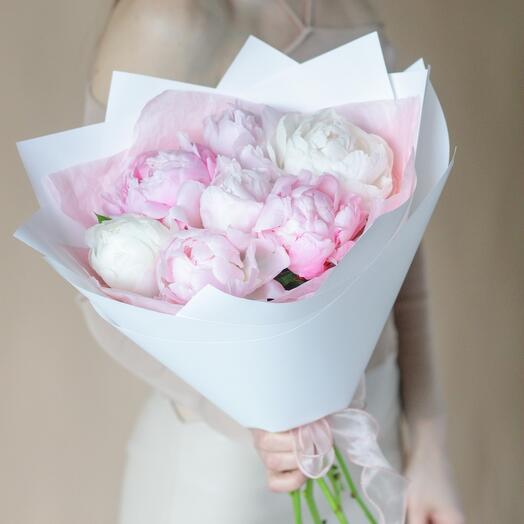 Микс из 7 розовых пионов.  Букет 168  Flowering Palm