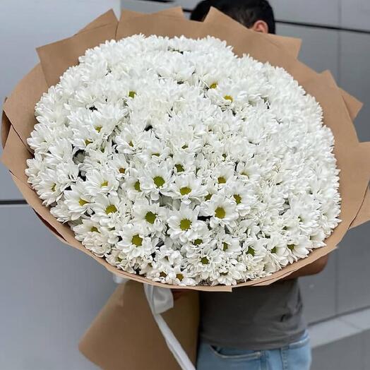 Букет из 101 хризантемы «Ромашка»🌸