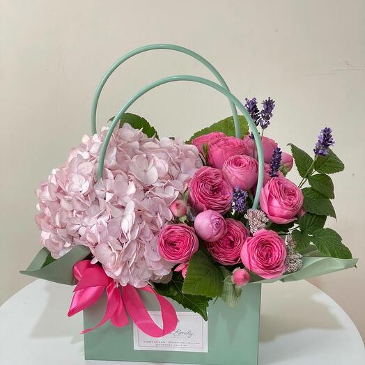 Bright bouquet in a craft package