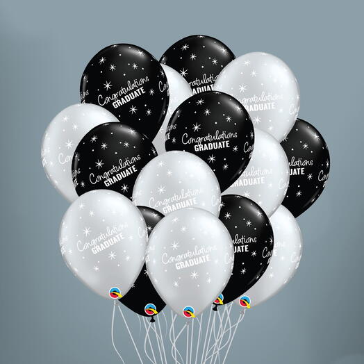 15 Black And Silver Graduation Balloons
