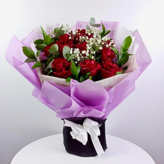 Charming Invite Bouquet with Red Roses and Gypsophila