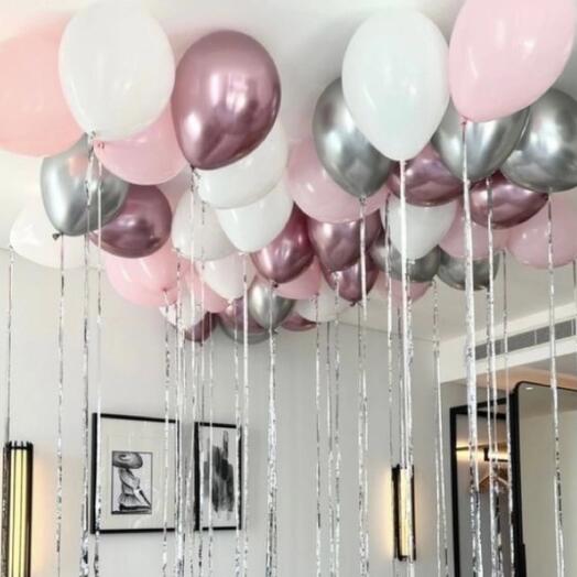 Шары с дождиком с гелием под потолок 30 шт
