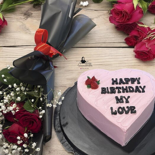 Heart Shape Cake with bouquet