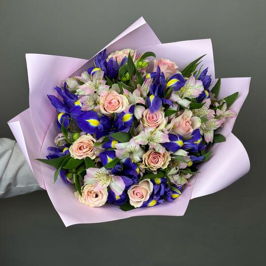 Bouquet of roses and irises