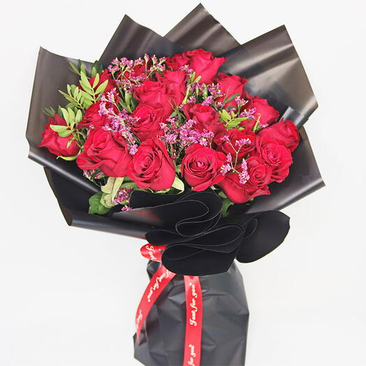 Valentine Days Special 21 Red Roses in Black Wrapping