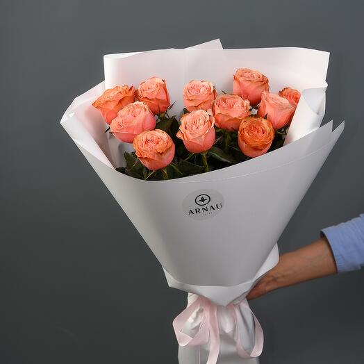 Монобукет из 11 пионовидных персиковых роз