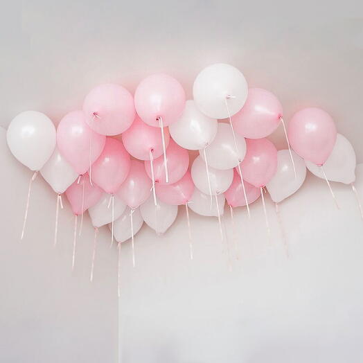 Шары под потолок гелий 25 штук розовый, белый. Set of helium balloons under ceiling 25 pcs pink, white