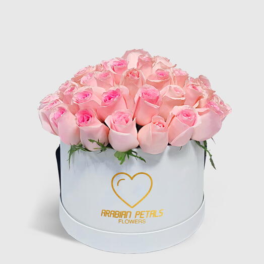 Pink Bouquet Roses Large White Box